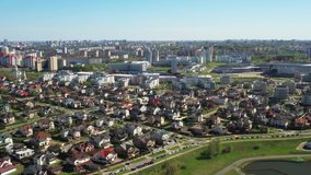 View from the height of the Drozdy district and the complex Minsk Arena in Minsk.Belarus