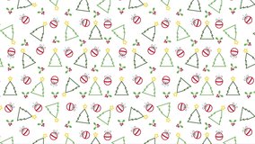 Animated New Year and Merry Christmas Pattern Design Creative Decorations Motion Pattern Christmas tree, Decorative balls, holly Berries icons 4K Motion Wallpaper Banner Poster Layout card template.