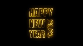 Bright Neon sign that says Happy New Year 2023 greeting text with glowing neon flickering lights animation design Isolated on Black background New Year and Christmas concept card 4k design element. - Powered by Shutterstock - Get 15% off with code: PIKWIZARD15