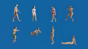 3D people for the beach and swimming pool on blue screen background chroma key, Isolated group of people for interior and exterior scenes,Visual effect 3d animation for visualization. - Powered by Shutterstock - Get 15% off with code: PIKWIZARD15