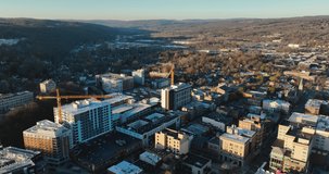 11-19-2022, Early morning autumn aerial video of the area surrounding the City of Ithaca, NY, USA	