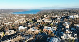 11-19-2022, Early morning autumn aerial video of the area surrounding the City of Ithaca, NY, USA	
