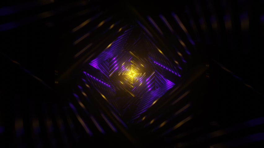 Yellow purple trippy animation visual 3D mandala spiritual pattern.