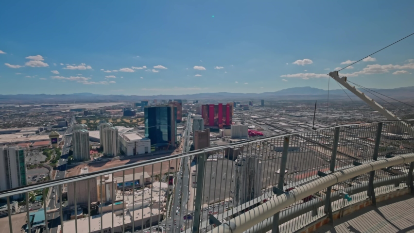Panoramic aerial view of city downtown Las Vegas from Stratosphere tower, Las Vegas, Nevada, USA. | Shutterstock HD Video #1097390493