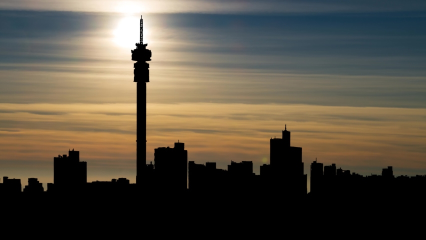Hillbrow Tower: Time Lapse at Sunset with Colorful Clouds, Johannesburg, South Africa