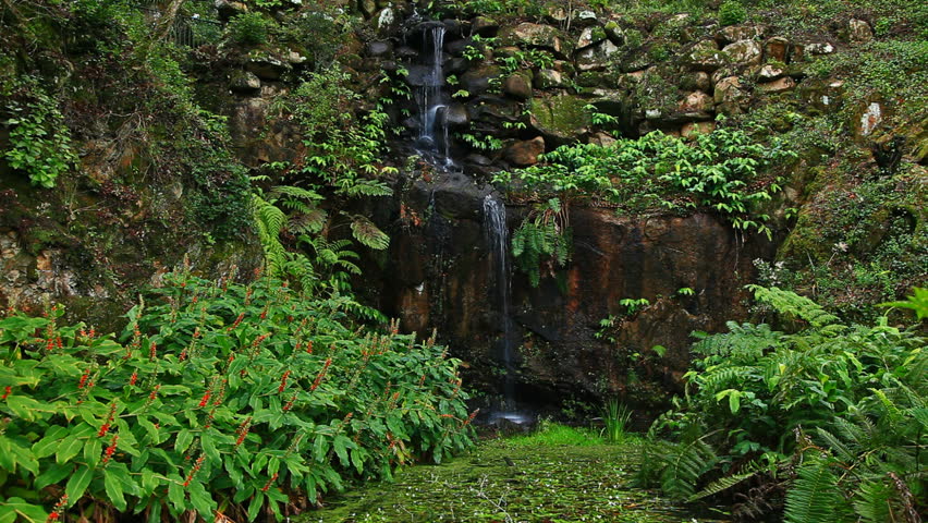 Small beautiful waterfall from brook and rock in park 
