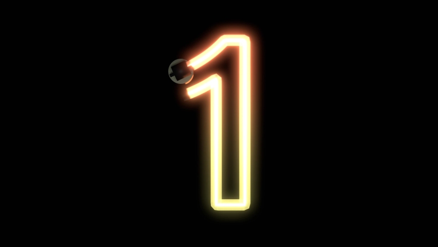 3D Render of Animated Neon Flickering Font - Number 1