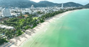 Cinematic video 4K DCI Aerial view shot on drone camera high quality View of Patong beach Phuket Thailand