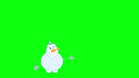 animation with a cheerful snowman hit by a flying snowball, on a green background. good winter mood no matter what - Powered by Shutterstock - Get 15% off with code: PIKWIZARD15