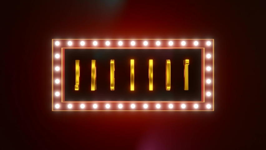 Jackpot. Golden capital letters framed by illuminated light bulbs. Winning, casino, gambling, roulette, bingo and entertainment events. 3D animation Royalty-Free Stock Footage #1097420627