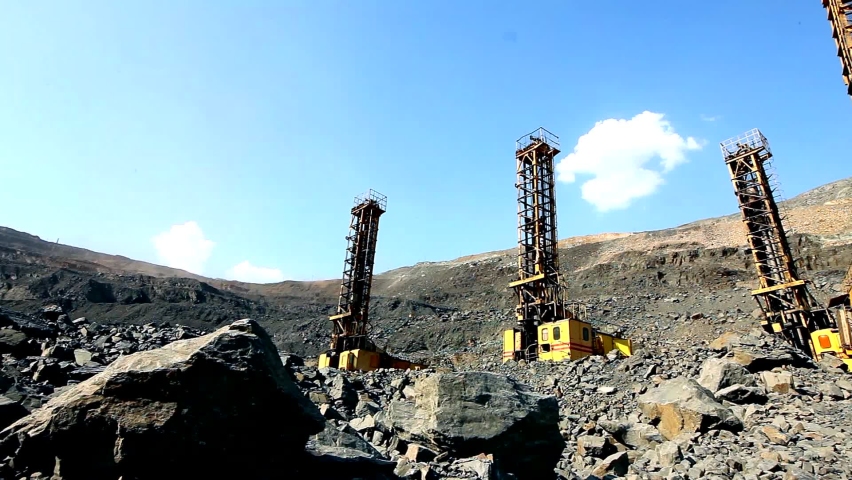 Drilling rig. Iron ore mining visualization. Modern technologies in an iron ore quarry | Shutterstock HD Video #1097421531