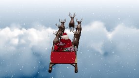Animation of snow falling over christmas santa claus in sleigh with reindeer. Christmas, festivity, celebration and tradition concept digitally generated video. - Powered by Shutterstock - Get 15% off with code: PIKWIZARD15