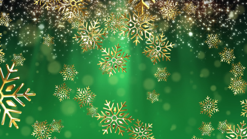 Animation of snowflakes and light spots over green background. Christmas, tradition and celebration concept digitally generated video. | Shutterstock HD Video #1097424529