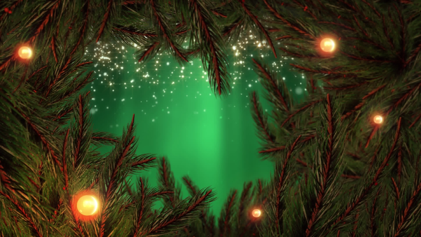 Animation of fir tree and light spots over green background. Christmas, tradition and celebration concept digitally generated video. | Shutterstock HD Video #1097424579