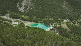 Close aerial view over Melezet Italian electric dam Alps mountains  - Powered by Shutterstock - Get 15% off with code: PIKWIZARD15
