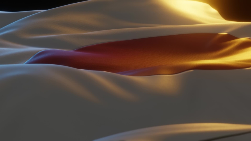 Japan Flag, Close up, Low Side Angle with Warm Atmospheric Lighting, 3d render