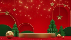 3d cylinder pedestal podium with geometric pipe tree. gold sphere ball on ground.Minimal merry christmas scene for Promotion display. 4k resolution - Powered by Shutterstock - Get 15% off with code: PIKWIZARD15