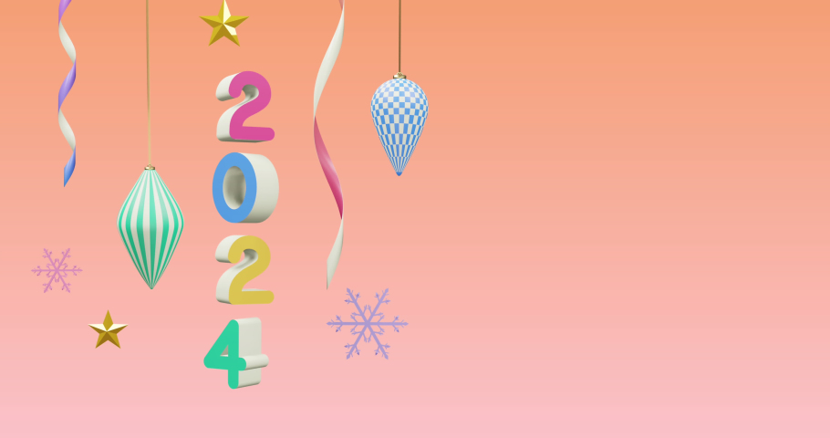 Animation of confetti falling over 2024 text and decorations on orange background. New year, tradition and celebration concept digitally generated video. | Shutterstock HD Video #1097432159