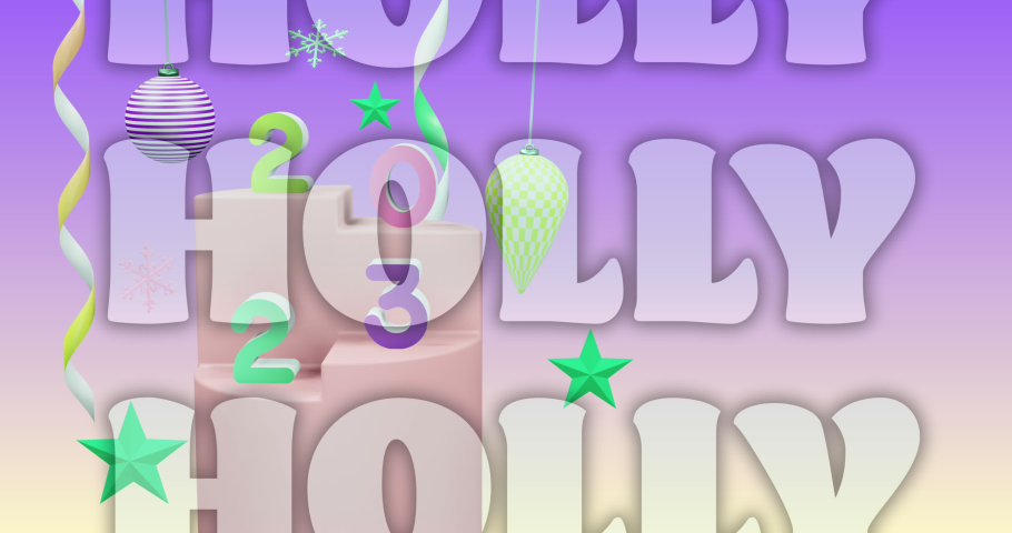 Animation of holly text over 2024 text and decorations on purple background. New year, tradition and celebration concept digitally generated video. | Shutterstock HD Video #1097432505