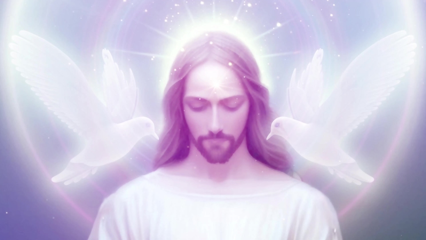 Jesus Christ with doves 3D illustration, Meditation Animation, Video, Visualizer Royalty-Free Stock Footage #1097432551