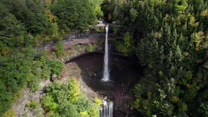 Cascading Waterfalls In The Catskills, NYC. Aerial Circle Dolly