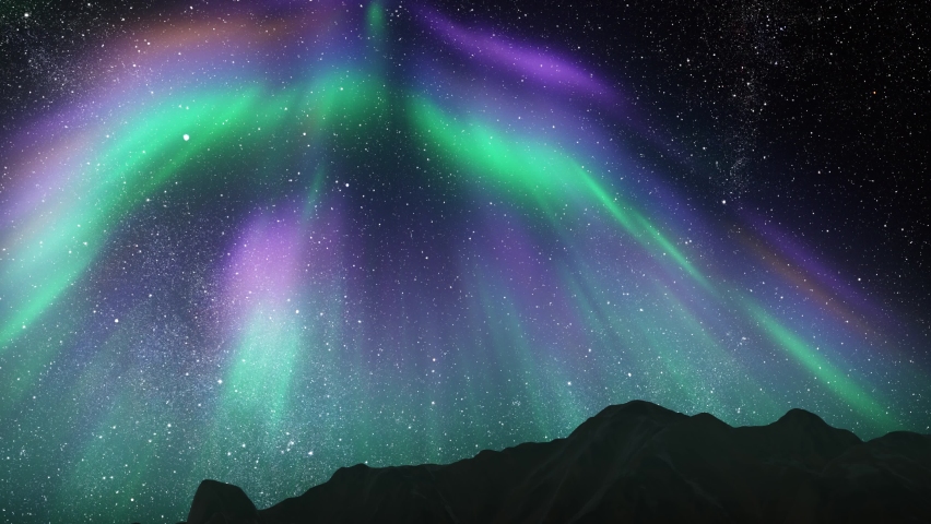 Colorful aurora borealis (northern lights) behind mountains, 2022 
Beautiful shot of aurora borealis northern lights, 2022, Milky Way Galaxy
 | Shutterstock HD Video #1097454845