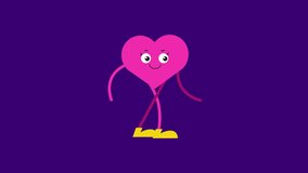 cute heart character walking animation.happy valentine's day