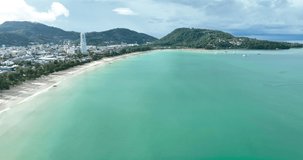 Cinematic video 4K DCI Aerial view shot on drone camera high quality View of Patong beach Phuket Thailand