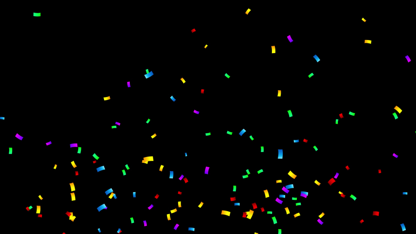 Realistic Colorful Confetti with QuickTime, Alpha Channel, Prores 4444. Confetti grains exploding from above.