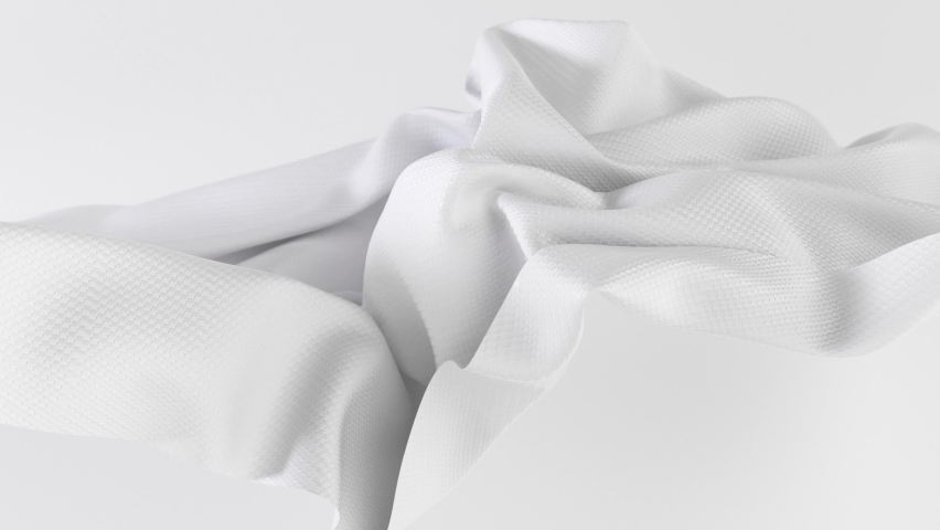 4k White wave satin fabric loop background.Wavy silk cloth fluttering in the wind.  3D digital animation of flag waving ribbon streamer riband. White cloth with texture flying on white background. | Shutterstock HD Video #1097479543