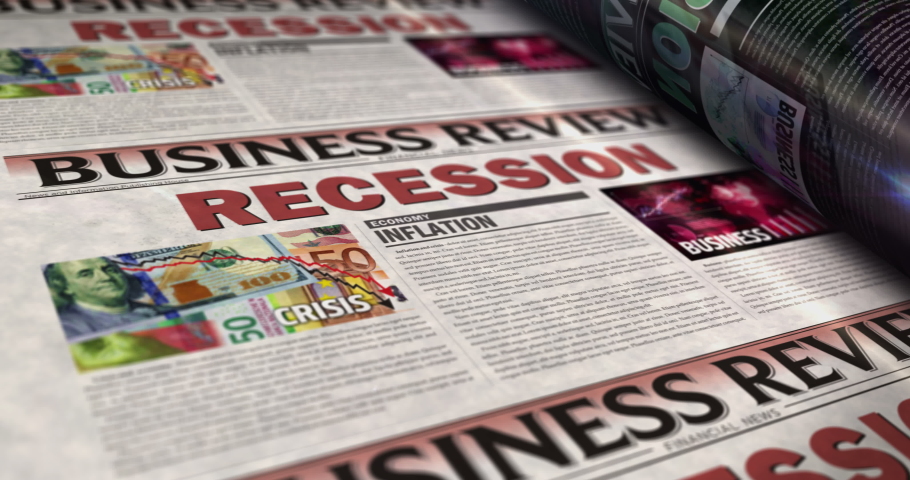 Recession, economy crisis and business crash daily news newspaper roll printing. Abstract concept retro headlines 3d seamless looped. | Shutterstock HD Video #1097485353