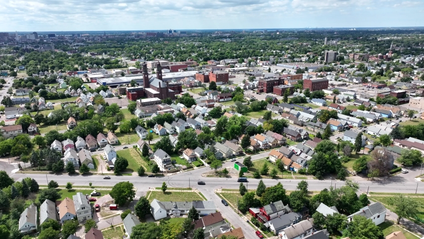 An aerial view of the green city of Buffalo, New York of a beautiful summer day.