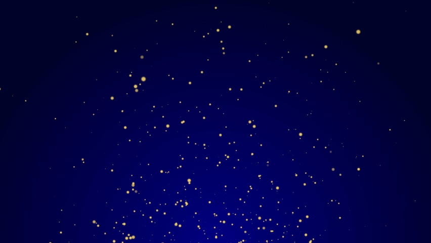 Blue animated background with particles of golden light rising across the screen. Blue background for christmas and digital composition. flickering overlay stars particles effect video