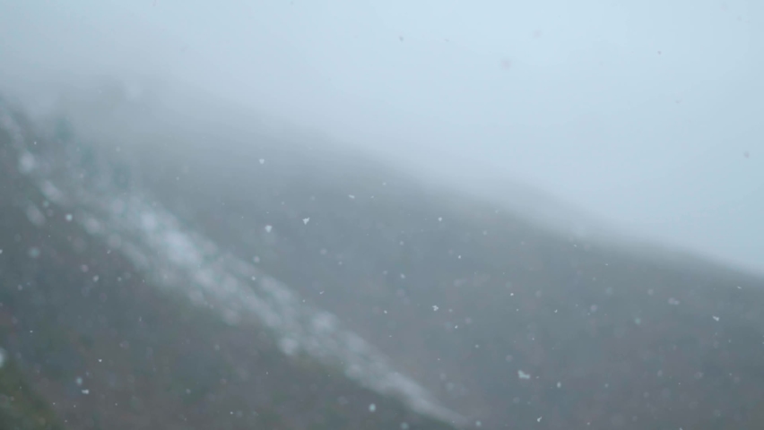 Slow motion full frame shot of snowfall in front of the mountains during the snow storm in winter season at Manali in Himachal Pradesh, India. Blizzard slow motion video in the mountains of India.  | Shutterstock HD Video #1097496283