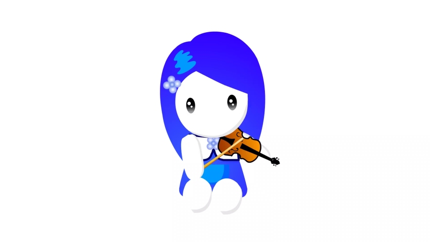 Cartoon girl playing guitar 2d animated background, animation of a cartoon girl who plays the violin, girl musician plays musical instrument