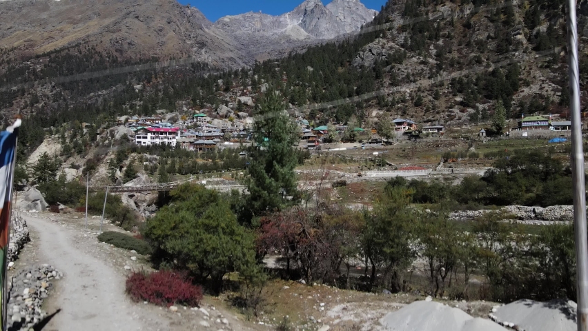 Aerial view of scenic sangla valley, spiti valley road trip in himalays travel holiday destination for explore mother earth | Shutterstock HD Video #1097512187