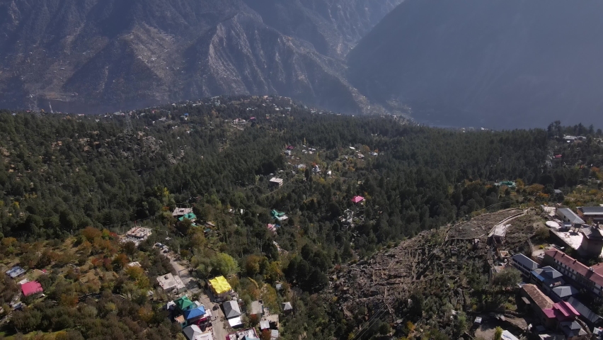 Aerial view of india mountains kailas kinnaur in kalpa region himalays famous touristic spiti valley | Shutterstock HD Video #1097512369