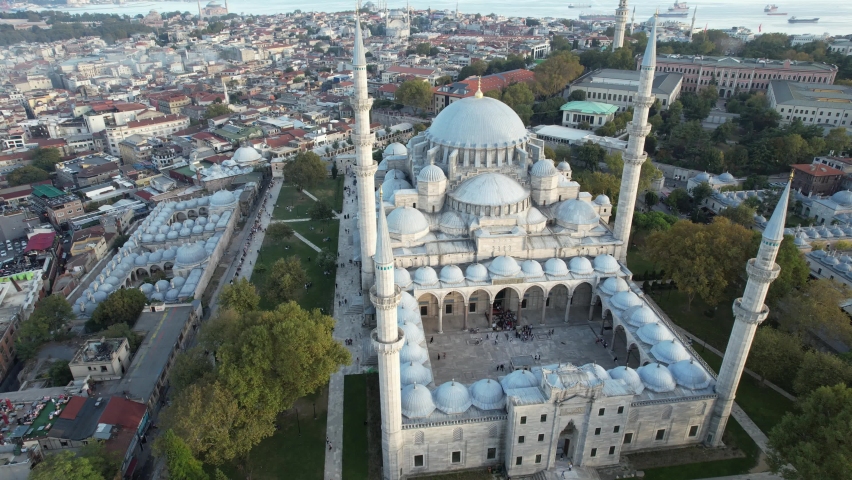 Suleymaniye mosque, aerial suleymaniye mosque front view in istanbul | Shutterstock HD Video #1097517741