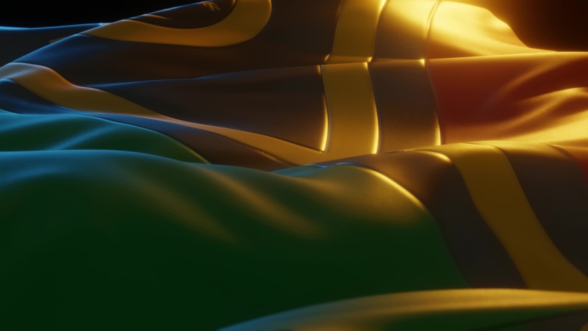 Vanuatu Flag, Close up, Low Side Angle with Warm Atmospheric Lighting, 3d render