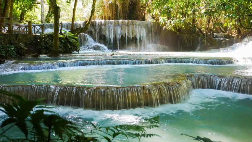 Tat Kuang Si Waterfalls, beautiful forest waterfall of Laos  Royalty-Free Stock Footage #1097520799