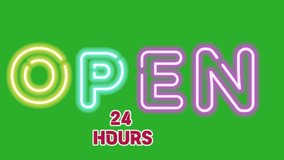 GREEN COLOR SCREEN OPEN 24 HOURS NEON BOX - Powered by Shutterstock - Get 15% off with code: PIKWIZARD15