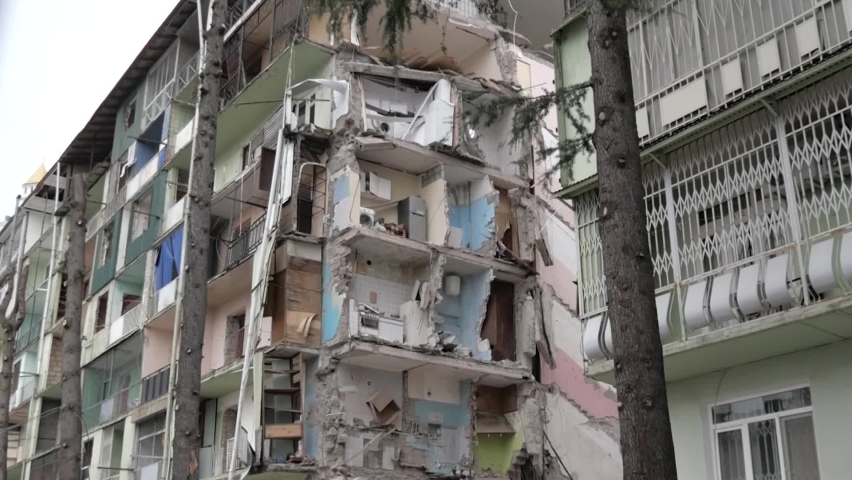 Destroyed house in Batumi. Destroyed building. House collapse in Georgia.