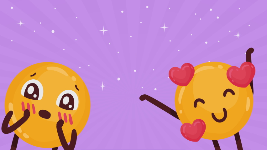 inlove emojis with hearts comic characters ,4k video animated