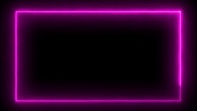 Animated neon glowing frame background. Colorful laser seamless loop border. Futuristic light effect isolated on black. VJ backdrop for club show, music video or presentation. High quality 4k footage