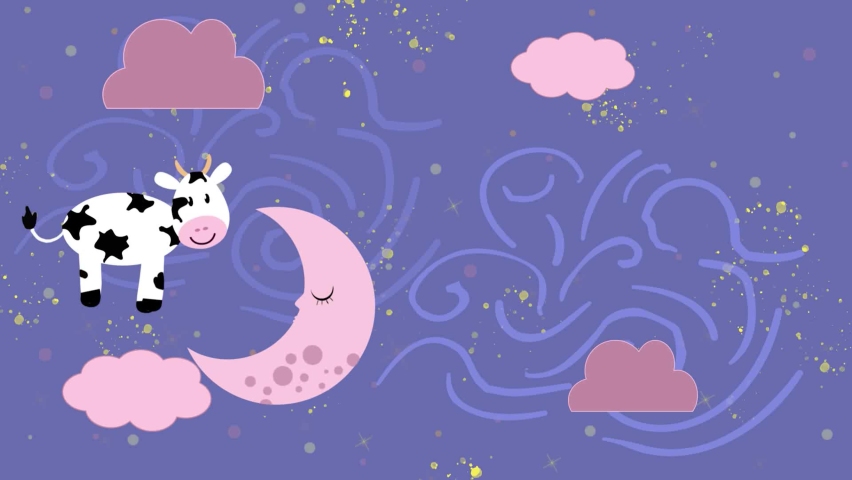 Looped video, cute cow, lullabies. Clipart, screensaver, background.