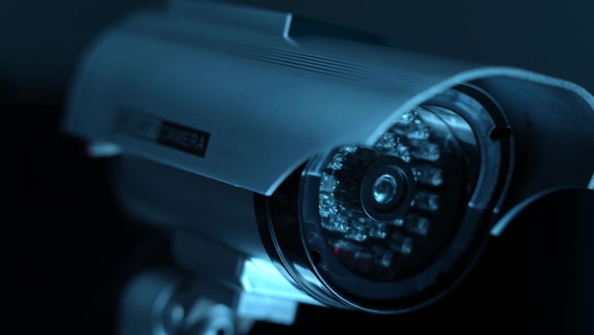 Cinematic Cctv Security Camera Rotates At Night, 4K Surveillance Royalty-Free Stock Footage #1097537729