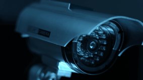 Cinematic Cctv Security Camera Rotates At Night, 4K Surveillance