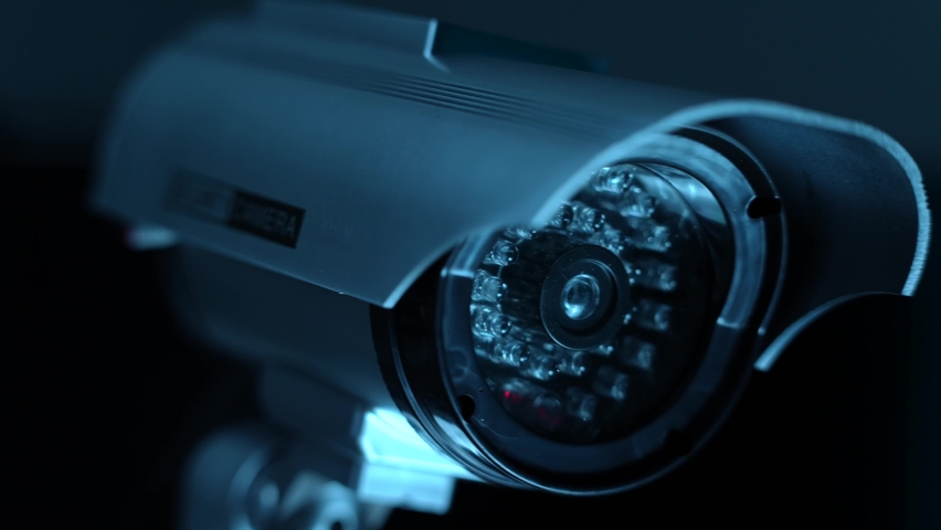 Cinematic Cctv Security Camera Rotates At Night, 4K Surveillance