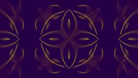 A kaleidoscope of transparent gold patterns on a purple background. Without rotation. Animated background and club video. Endless cycle. The loop