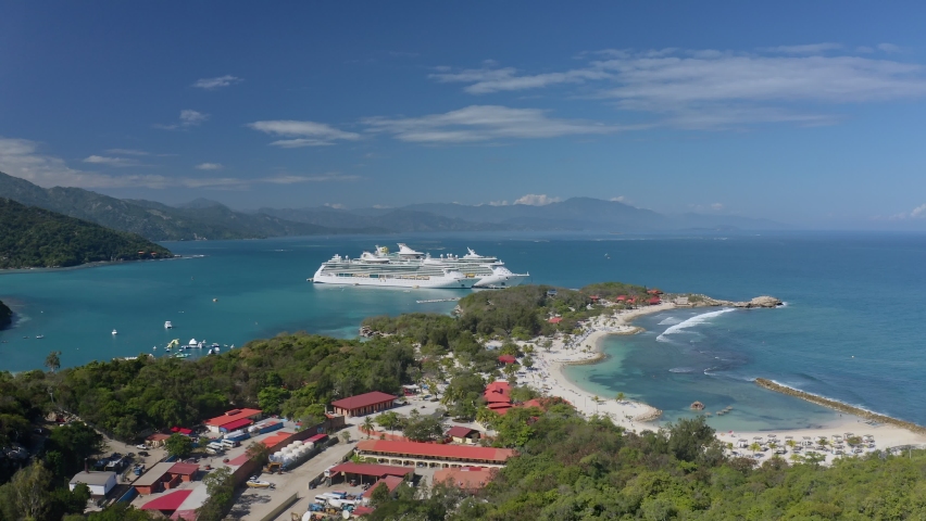Labadee is an exclusive Caribbean island port and resort destination located on Haiti's northern coast. Labadee is actually a peninsula contiguous with Hispaniola Island.  Royalty-Free Stock Footage #1097548191